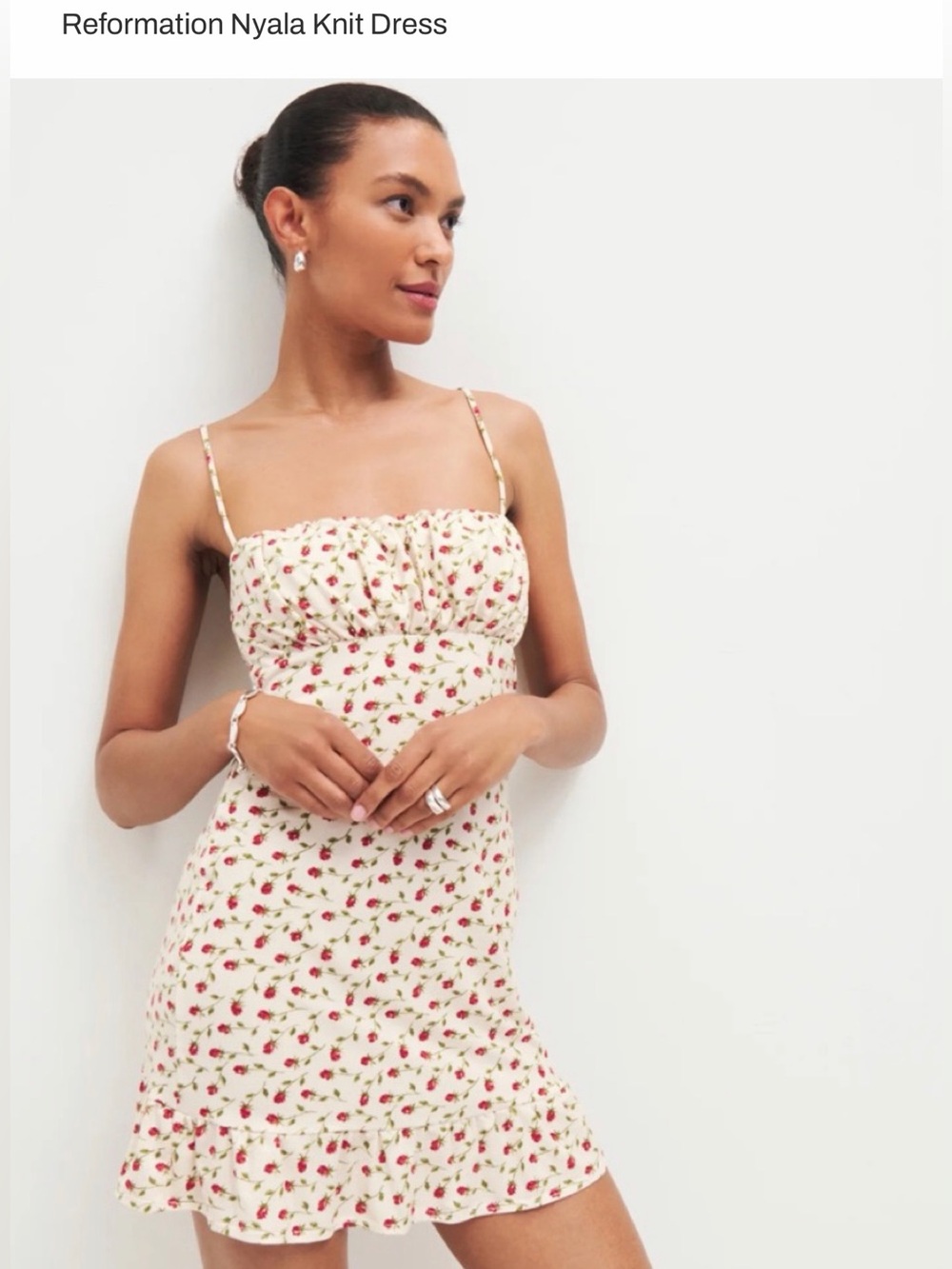 Reformation Cream Mini Dress with Red Floral Print